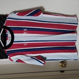 Guess Originals Multi Color Spellout Logo Stripe Crewneck T-Shirt Vintage Y2K